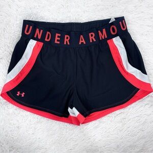 Under Armour Women’s Black Play Up Stripe Wordmark Shorts Size Medium Loose Fit